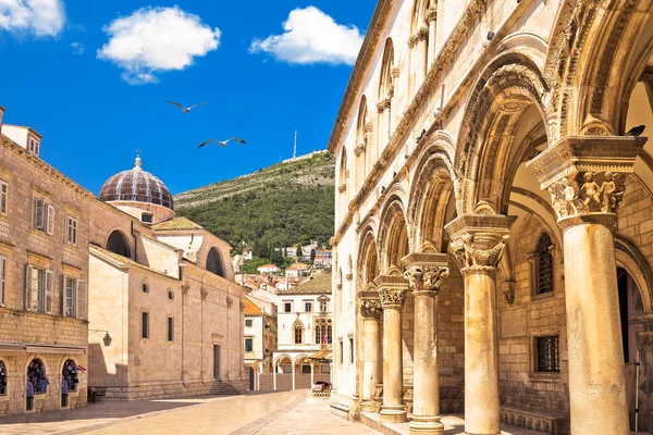 Dubrovnikban Faragott Utcai Építészet Utca Dubrovnik Kilátás Dalmácia Turisztikai Célpont — Stock Fotó