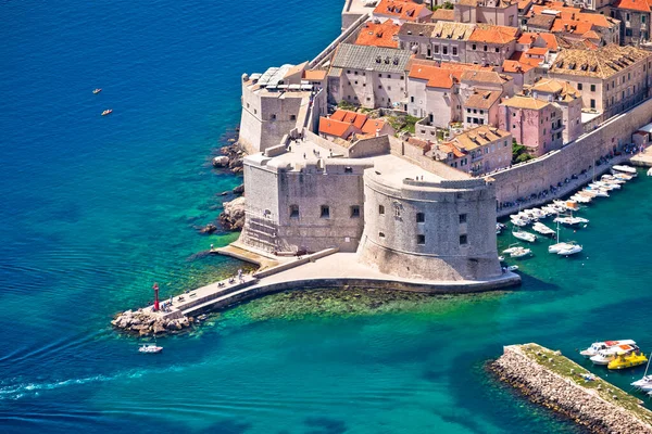 Dubrovnik Haven Ingang Sterke Verdedigingsmuren Luchtfoto Heilige Ivan Vesting Dalmatië — Stockfoto