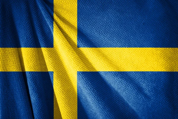 Schwedische Flagge Auf Handtuchoberfläche Mit Ländersymbol Von Schweden — Stockfoto