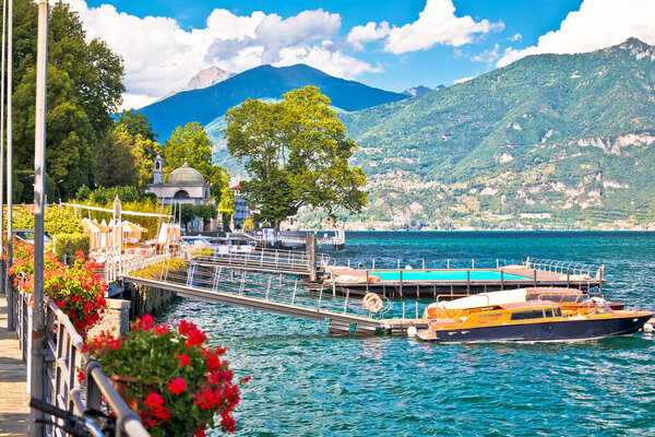 Como lake idyllic waterfront in Tremezzo coastal village view, Lombardy region of Italy