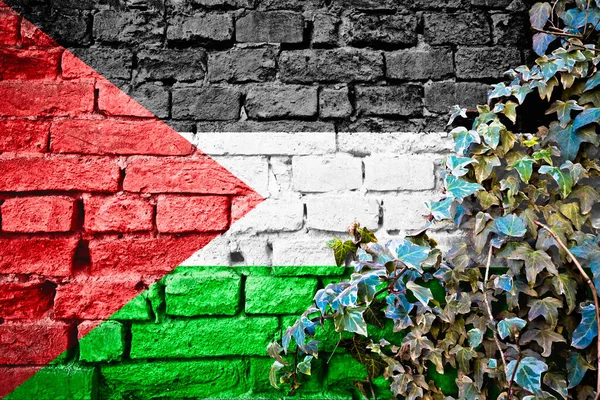 Palästina Grunge Flagge Auf Ziegelmauer Mit Efeu Pflanze Ländersymbolkonzept — Stockfoto