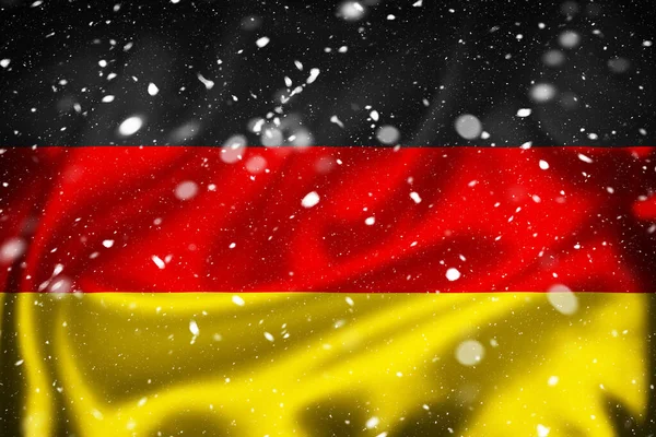 Drapeau Surface Soie Allemande Couche Neige Concept Symbole Pays Allemagne — Photo