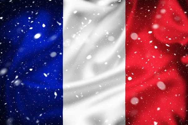 France Drapeau Surface Soie Couche Neige Concept Symbole Pays — Photo