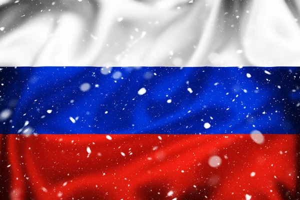 Federación Rusa Seda Superficie Bandera Capa Nieve País Símbolo Concepto —  Fotos de Stock
