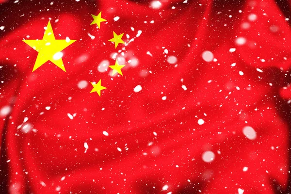 China Bandeira Superfície Seda Camada Neve Conceito Símbolo País — Fotografia de Stock