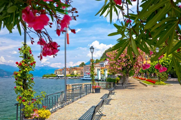 stock image Town of Belaggio Lungolago Europa famous flower lakefront walkway, Como Lake, Lombardy region of Italy