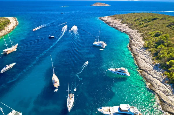 Bahía Palmizana Pakleni Islas Otoci Vista Turquesa Del Destino Yates — Foto de Stock