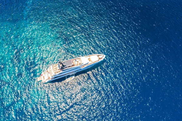 Superyacht Aerial View Open Sea Turquoise Archipelago Croatia Hvar Island — Stock Photo, Image