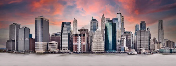 New York City Downtown Skyline Panoramic Sunset View United States — ストック写真