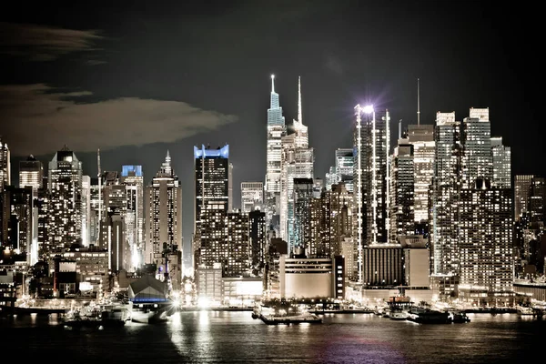 New York City Uptown Skyline Sepia Color Night View Verenigde — Stockfoto