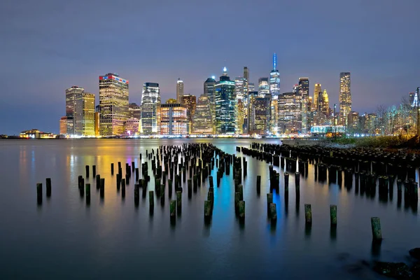 New York City Downtown Waterfront Evening View Famous Skyline Usa — Fotografia de Stock
