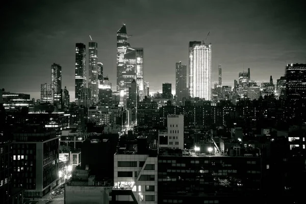 Nueva York Ciudad Oscura Horizonte Noche Vista Blanco Negro — Foto de Stock