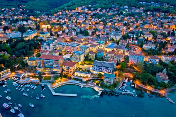 Stad Van Opatija Luchtfoto Nachtzicht Kvarner Baai Van Kroatië — Stockfoto