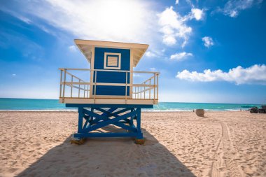 Fort Lauderdale sand beach and lifeguard tower view, southern Florida, United States of America