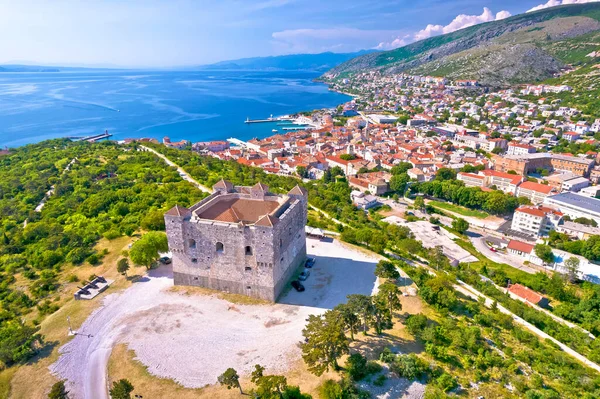 Ciudad Senj Nehaj Vista Aérea Fortaleza Mar Adriático Región Primorje — Foto de Stock