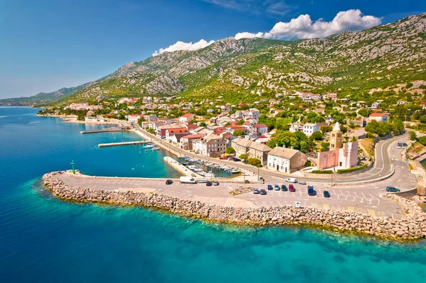 Aerial Panoramic View Karlobag Waterfront Turquoise Sea Primorje Lika Coastal — Stock Photo, Image