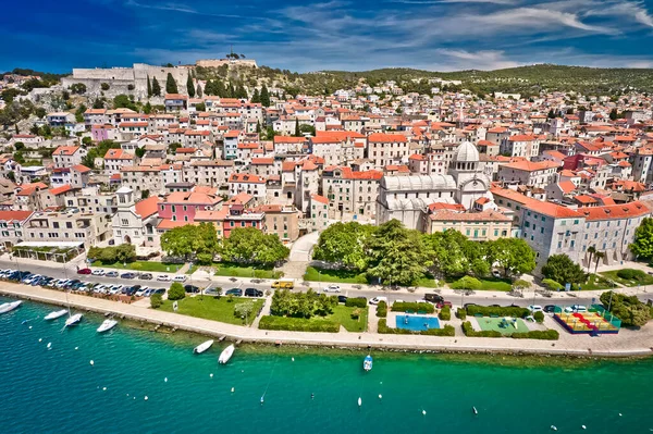 Sibenik Waterkant James Kathedraal Luchtfoto Unesco Werelderfgoed Dalmatië Regio Van — Stockfoto