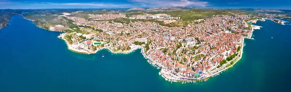 Miasto Sibenik Nabrzeże Panoramiczny Widok Powietrza Unesco Światowego Dziedzictwa Unesco — Zdjęcie stockowe