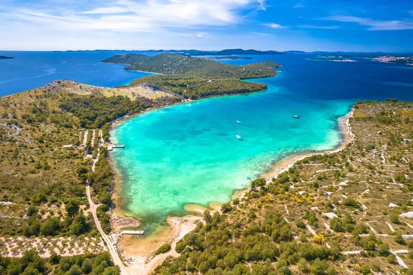 Grebastica Türkisfarbene Bucht Und Ostrica Historische Verteidigungsmauer Ruinen Luftbild Dalmatien — Stockfoto