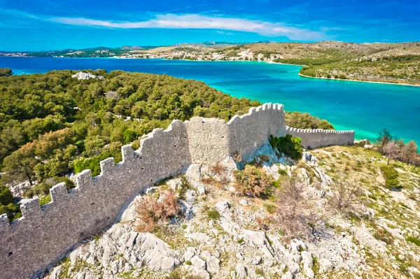 Ostrica Historic Defence Wall Ruins Grebastica Bay Aerial View Dalmatia — Stock Photo, Image
