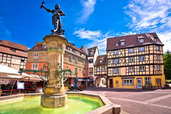 Kleurrijke Historische Stad Van Colmar Plein Uitzicht Fontein Elzas Regio — Stockfoto