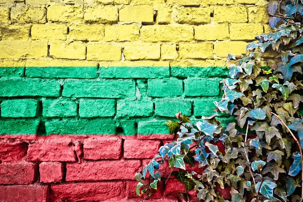 Lithuania Grunge Flag Brick Wall Ivy Plant Country Symbol Concept — Stock Fotó