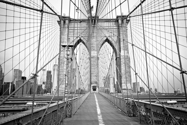 Brooklyn bridge in New York City black and white view, United states of America