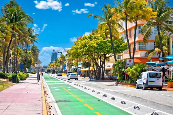 Färgglada Gatan Miami Beach Ocean Drive Arkitektur Utsikt Florida State — Stockfoto