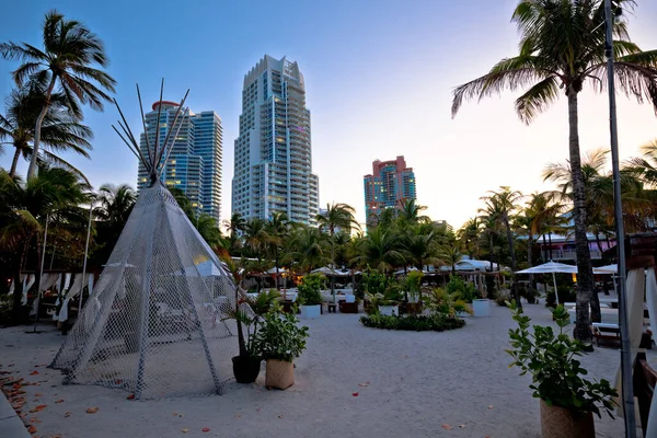 Miami Beach Palm Park Och Skyskrapor Skymningsvy Florida State Usa — Stockfoto