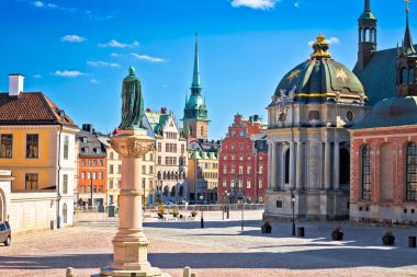 Stockholm şehir merkezi tarihi mimari manzarası, Riddarholmen Meydanı, İsveç 'in başkenti.