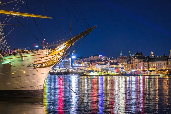 Stadt Stockholm Hafen Und Waterfront Abendblick Hauptstadt Von Schweden — Stockfoto