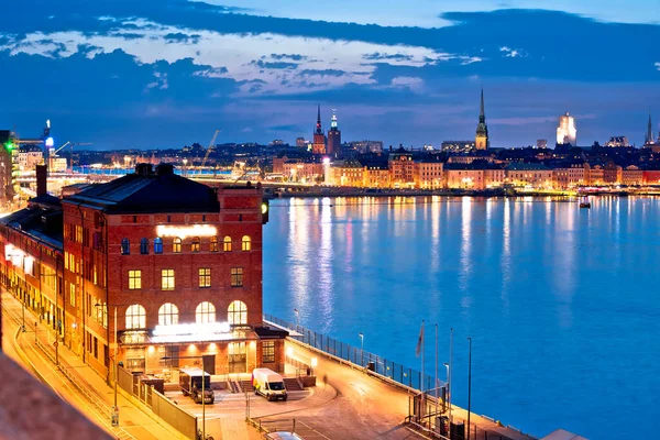 Stockholm Panorama Nocturne Panoramique Sur Port Paysage Urbain Capitale Suède — Photo