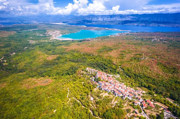 Ciudad Histórica Dobrinj Bahía Soline Turquesa Vista Panorámica Aérea Isla — Foto de Stock