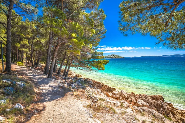 克罗地亚达尔马提亚地区Zadar Riviera Pakostane的Idyllic绿松石海滩景观 — 图库照片
