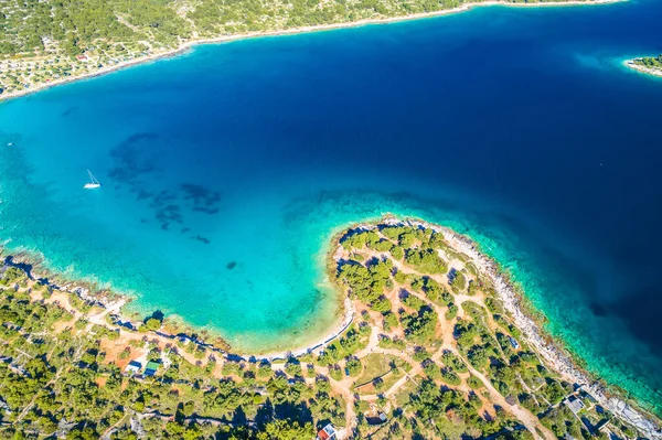 Stranden Kosirna Och Den Turkosa Viken Murters Flygutsikt Kroatiens Dalmatien — Stockfoto
