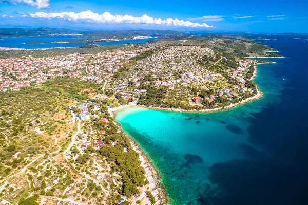 Isla Murter Playa Laguna Turquesa Vista Aérea Slanica Archipiélago Dalmacia —  Fotos de Stock