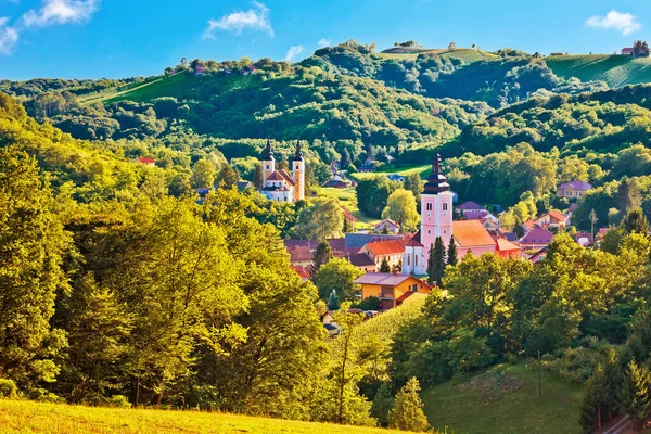 クロアチア北部のMedjimurje地域のStrigova緑の風景の丘ビューの村 — ストック写真