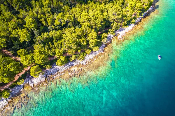 Turkusowa Kamienna Plaża Rovinj Widok Lotu Ptaka Archipelag Sosen Istria — Zdjęcie stockowe