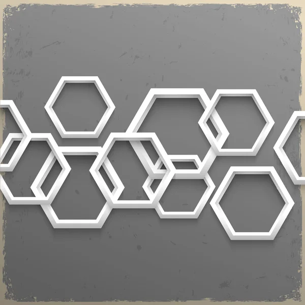 Hexagones géométriques 3d sur fond grunge — Image vectorielle