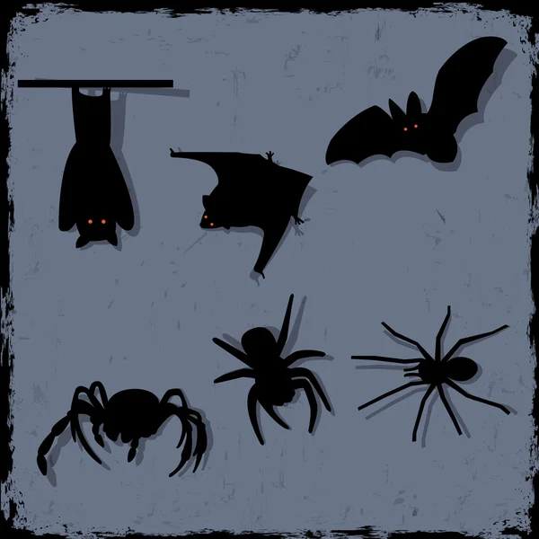 Vector set of spiders and bats — Stock Vector