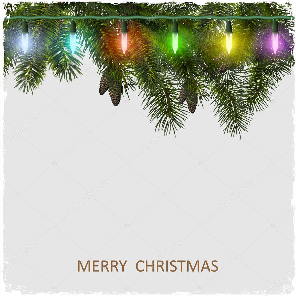 Vector Christmas card with fir tree branch and garland