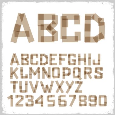 Alphabet letters and numbers made from adhesive tape