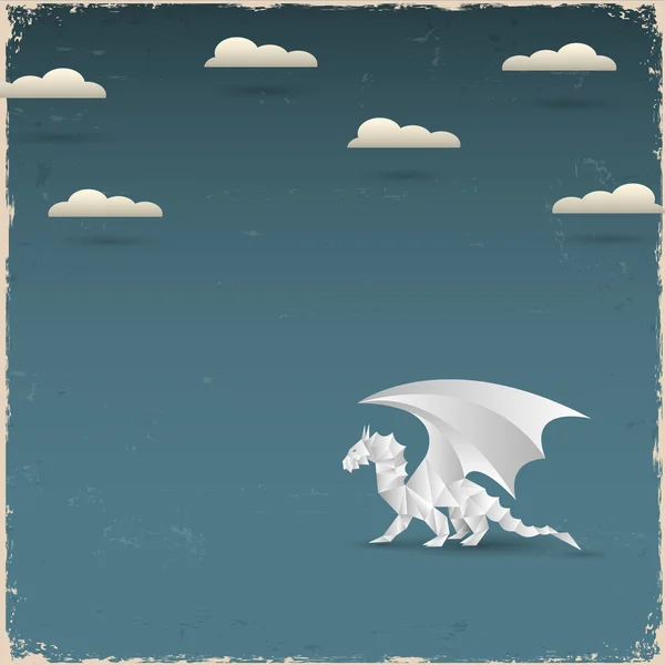 Origami Dragón sobre fondo grunge — Vector de stock