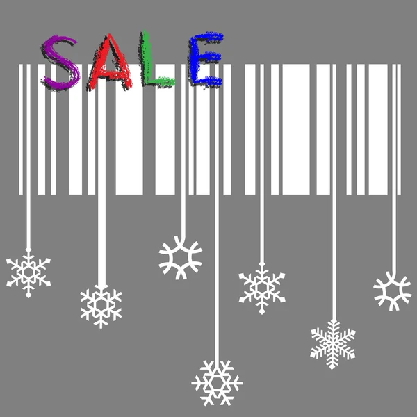 Vetor de venda de inverno criativo com floco de neve estilizado e código de barras — Vetor de Stock