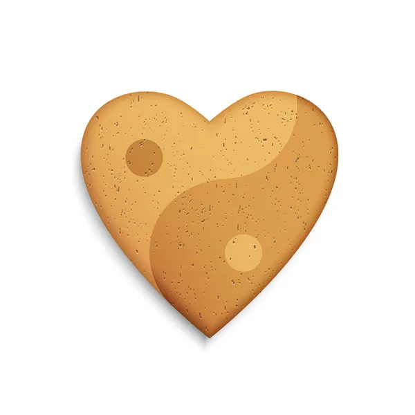 Biscuit au pain d'épice en forme de cœur avec le symbole Yin Yang — Image vectorielle