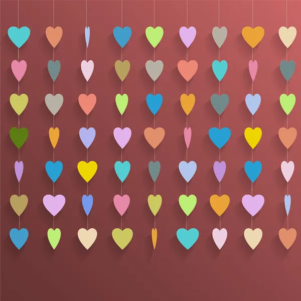 Hanging colorful hearts — Stock Vector