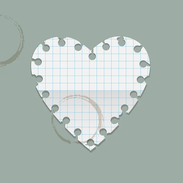 Coeur note de papier avec des taches de café — Image vectorielle