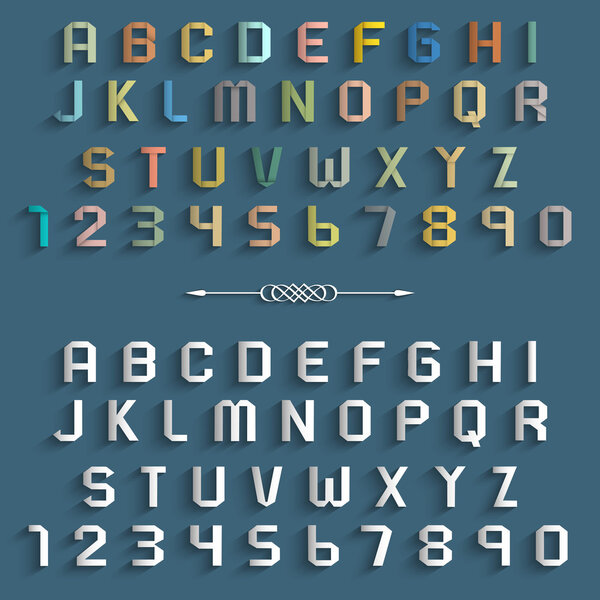 Two various Origami alphabet letters and numbers