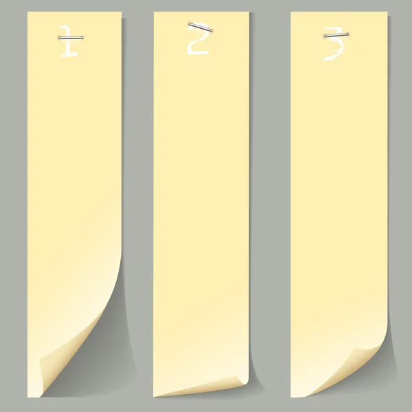 Tres banners de papel numerados verticales — Vector de stock