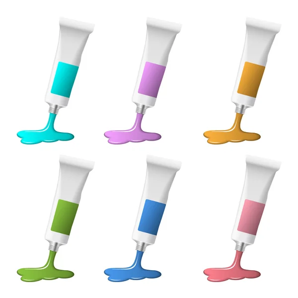 Seis tubos de pintura — Vector de stock